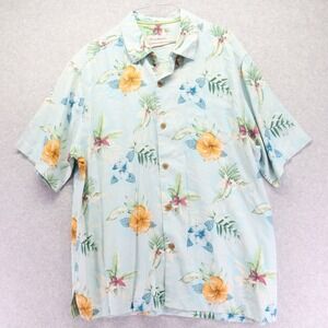 Tommy Bahama Shirt Mens Large Silk Original Fit Hawaiian Button Up Short Sleeve